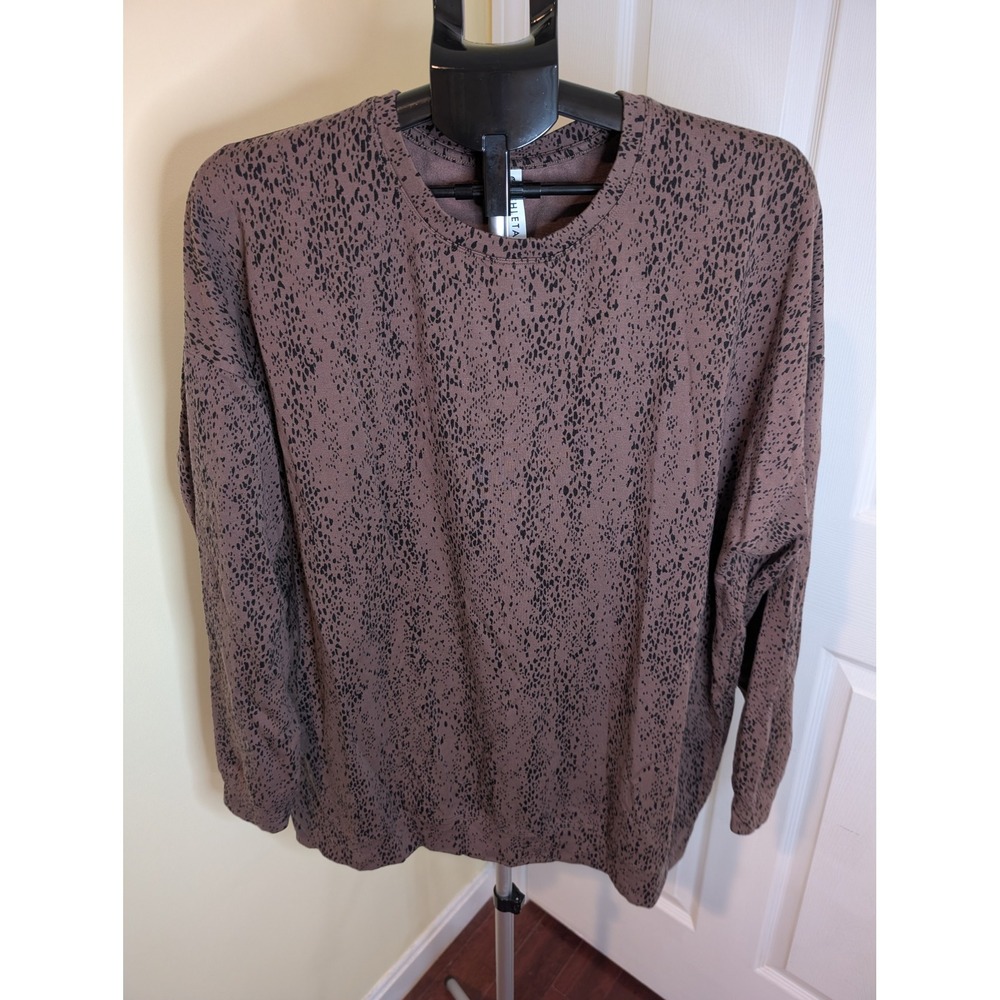Athleta Studio To Street Sweatshirt Womens XL Cheetah Micro Print Tencel Relaxed